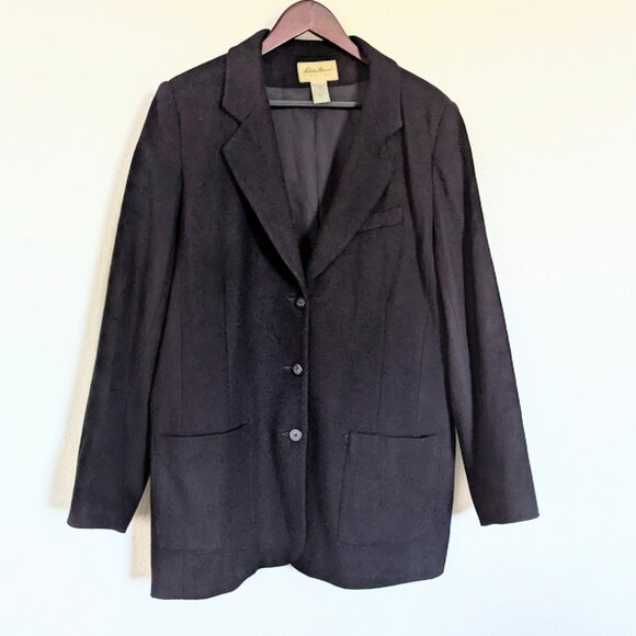 Eddie Bauer Women's Wool Blend Classic Relaxed Oversized Blazer in Black L Tall - Picture 3 of 9